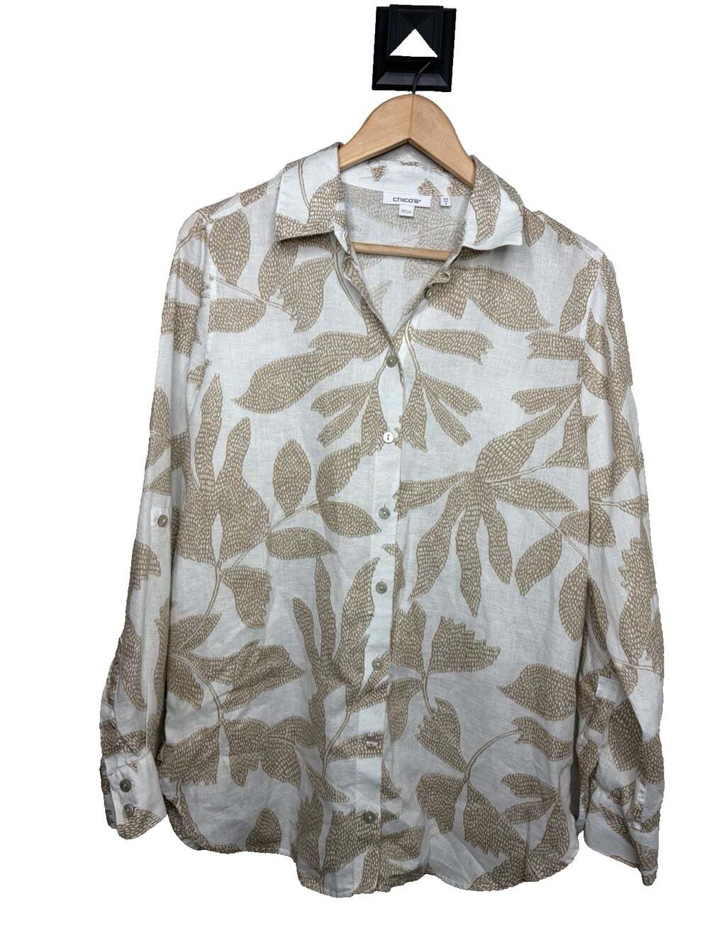 Chico’s Sz 0.5 (6) 100% Linen Button Up Shirt Top Blouse Luxury Neutral EUC